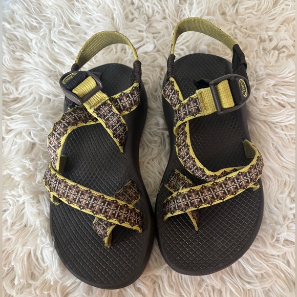 Chaco Shoes - Brown and Yellow Strappy Chaco Sandals